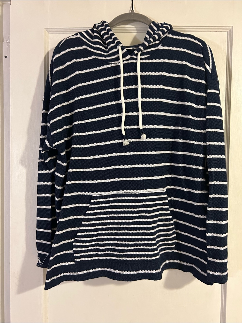 J. Jill Navy and White Striped Crewneck Hoodie Sweater